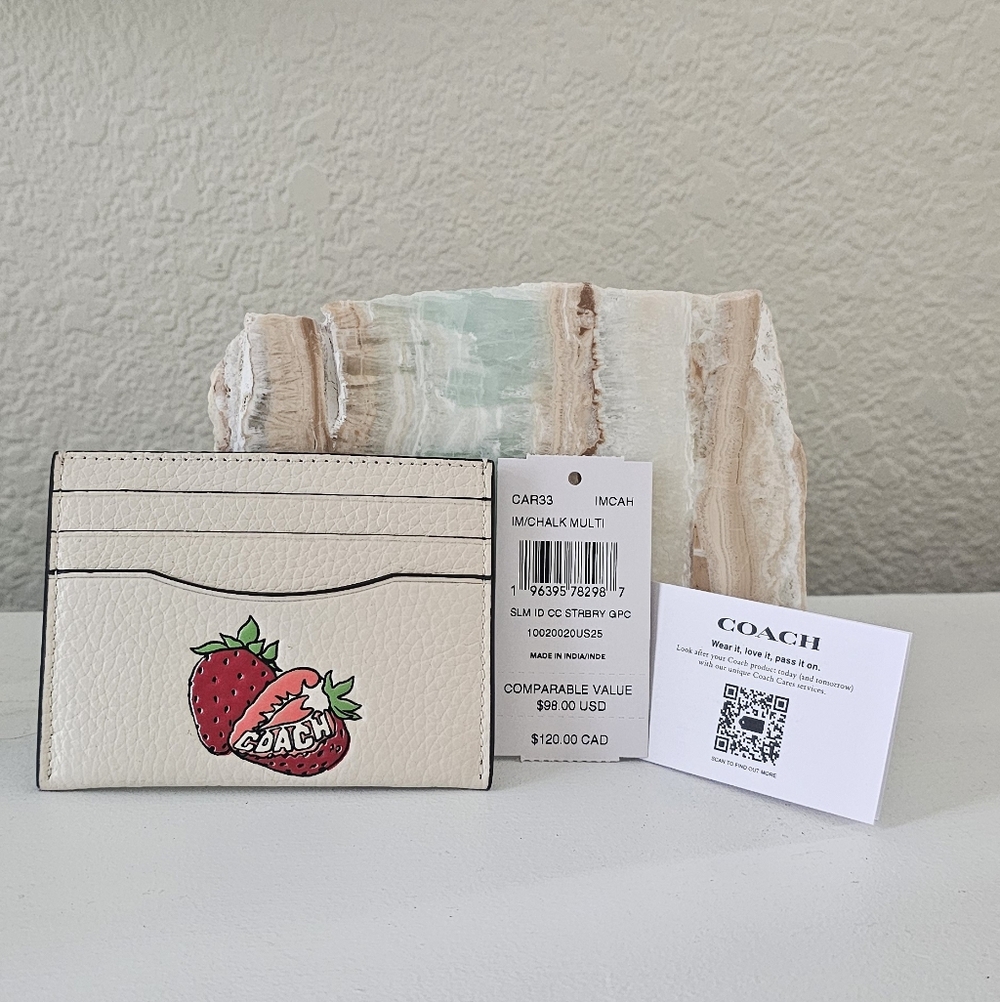 NWT Coach Strawberry Graphic Refined Pebbled Leather